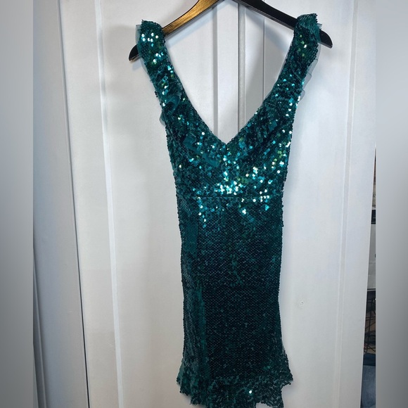 Free People | Spirulina Sequin Cocktail Dress - low back with waist tie - Size 8 - Picture 10 of 12